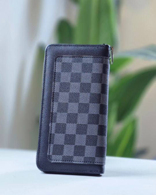 Long Unisex Wallet – Classic Black Plaid Lightweight PU Leather Wallet
