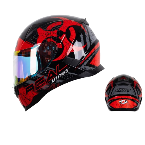 Real Harrier Virus Neon/Red Full Face Helmet – Sporty Design, ISI Certified, Aerodynamic Protection