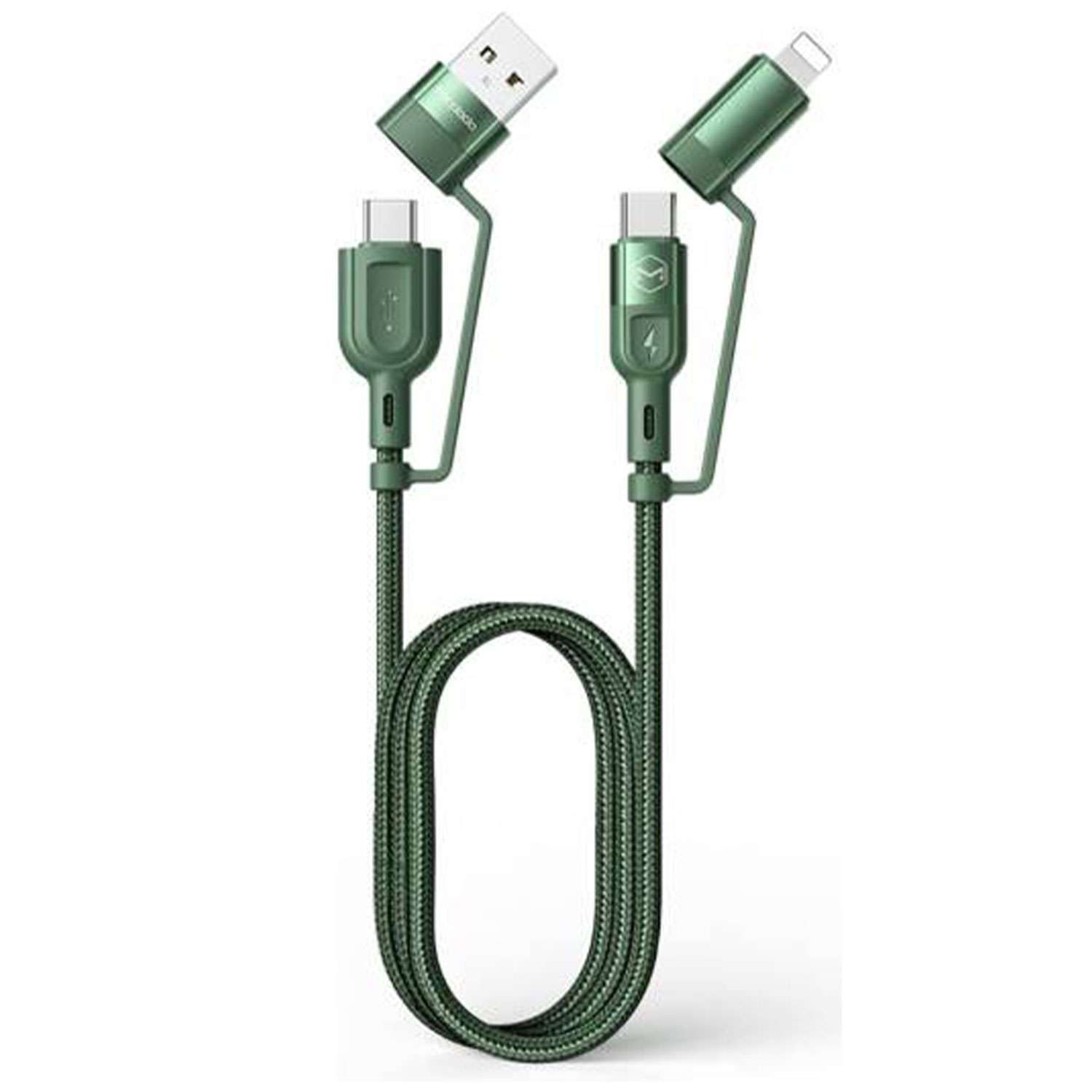 Mcdodo 4 in 1 Fast Charge Data Cable, PD 60W Max Power Type-C to Type-C, PD 27W Max Power Type-C to Lighting, 36W Max Power USB-A to Type-C, Green | CA-807