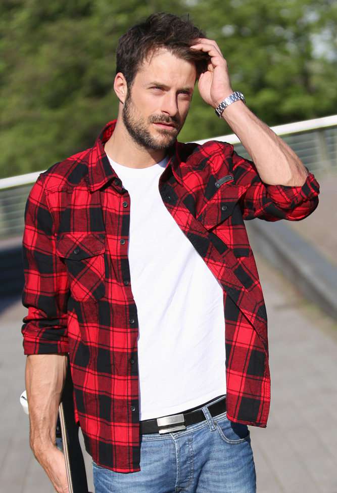 Red black top check shirt